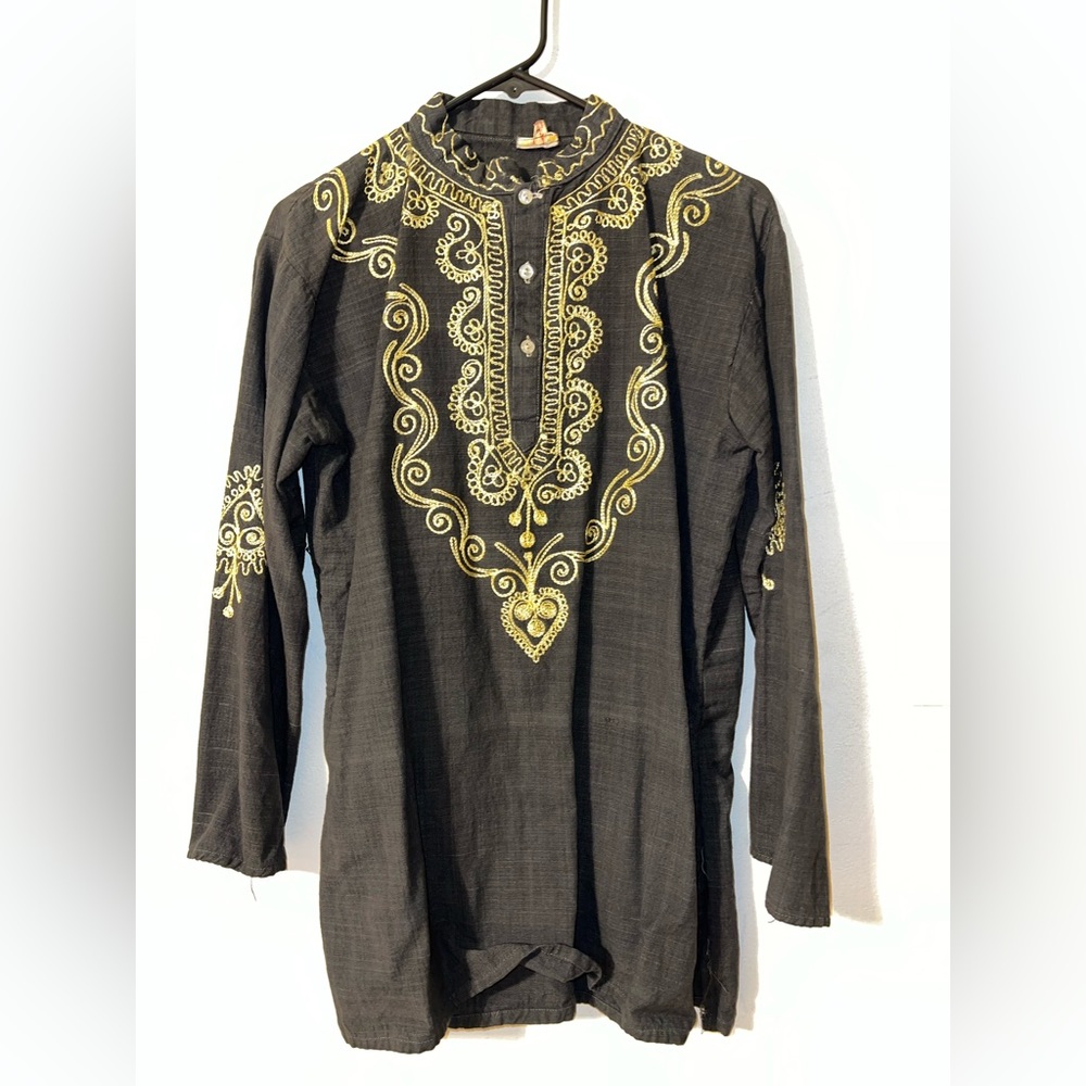 Vintage Hippie Black & Gold embroidered tunic